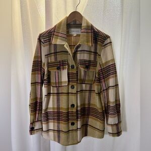 Tribal Jeans Cream Purple Plaid Checkered Long Sleeve Shirt Jacket Shacket Small